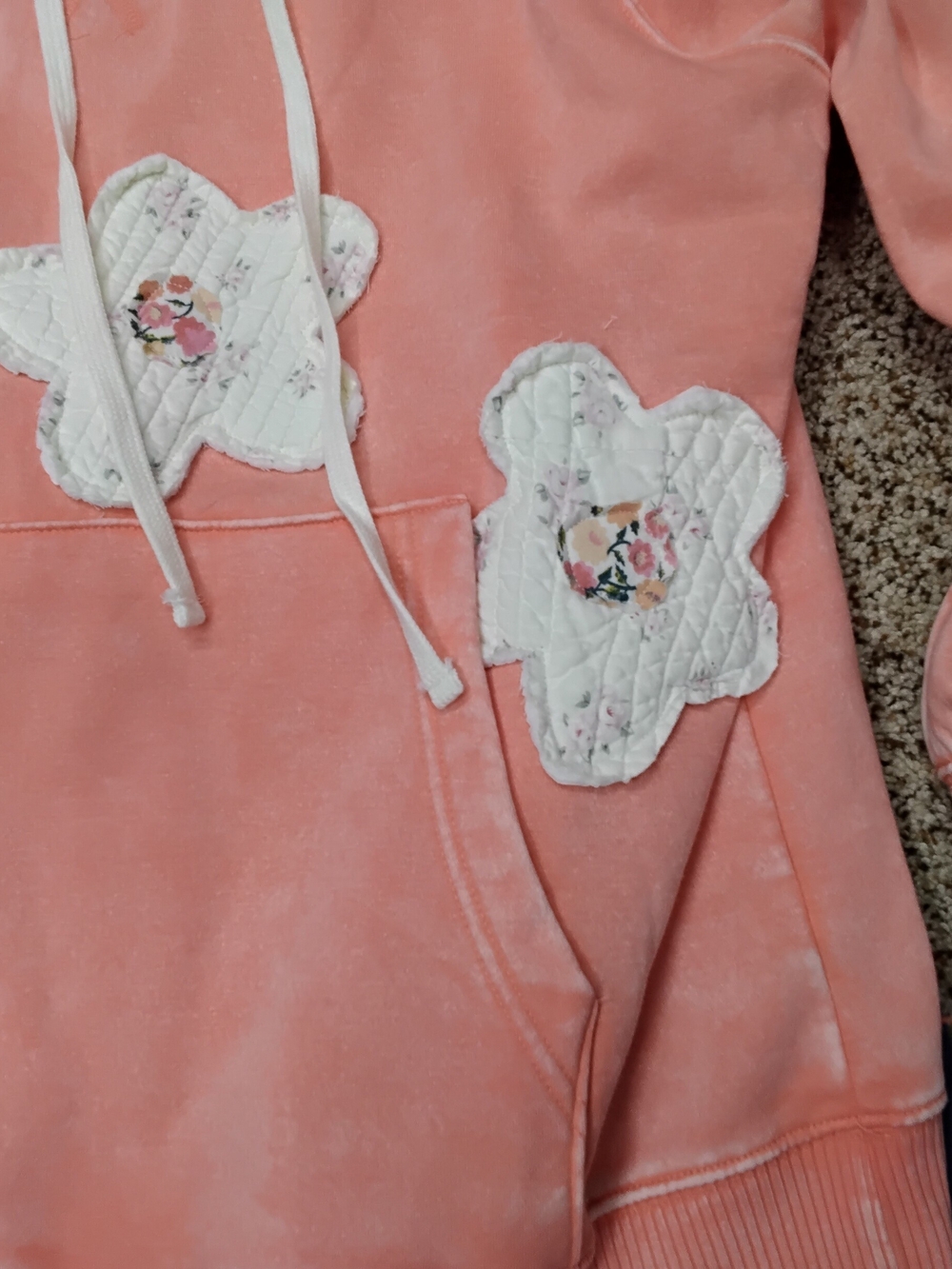 3971 Size Large Zenana Outfitters Peach Pullover Hoodie with White Appliqués - Picture 2 of 5